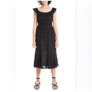 Max studio women’s size medium sleeveless, scoop, neck ruffle trim‎ midi  dress